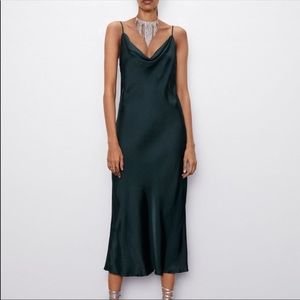 Emerald Green Midi satin dress